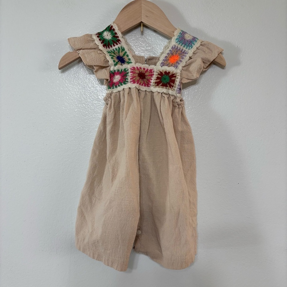 Rayon Crochet Granny Square Baby Romper 6-9M - Picture 1 of 5